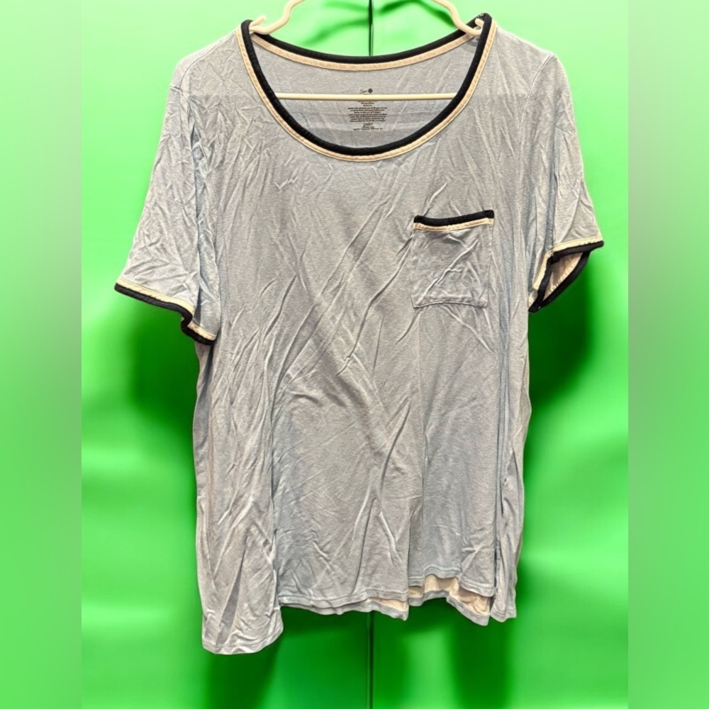 Secret treasures blueish Gray sleep Top with Black Trim LARGE